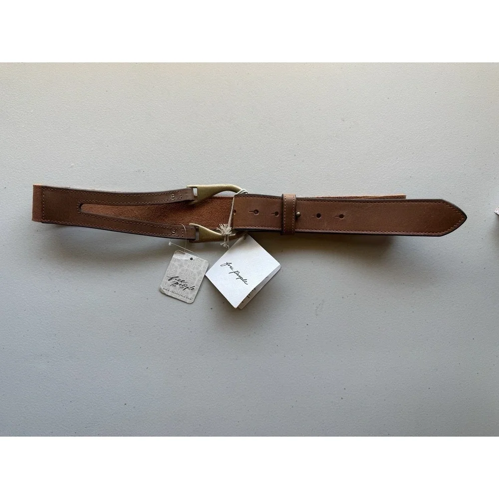 NWT Free People Leather Belt Brown Brass S/M Boho Festival